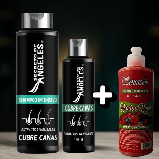 SHAMPOO CUBRE CANAS NATURAL + 2 OBSEQUIOS GRATIS – RECUPERA TU COLOR Y BRILLO SIN TINTURAS