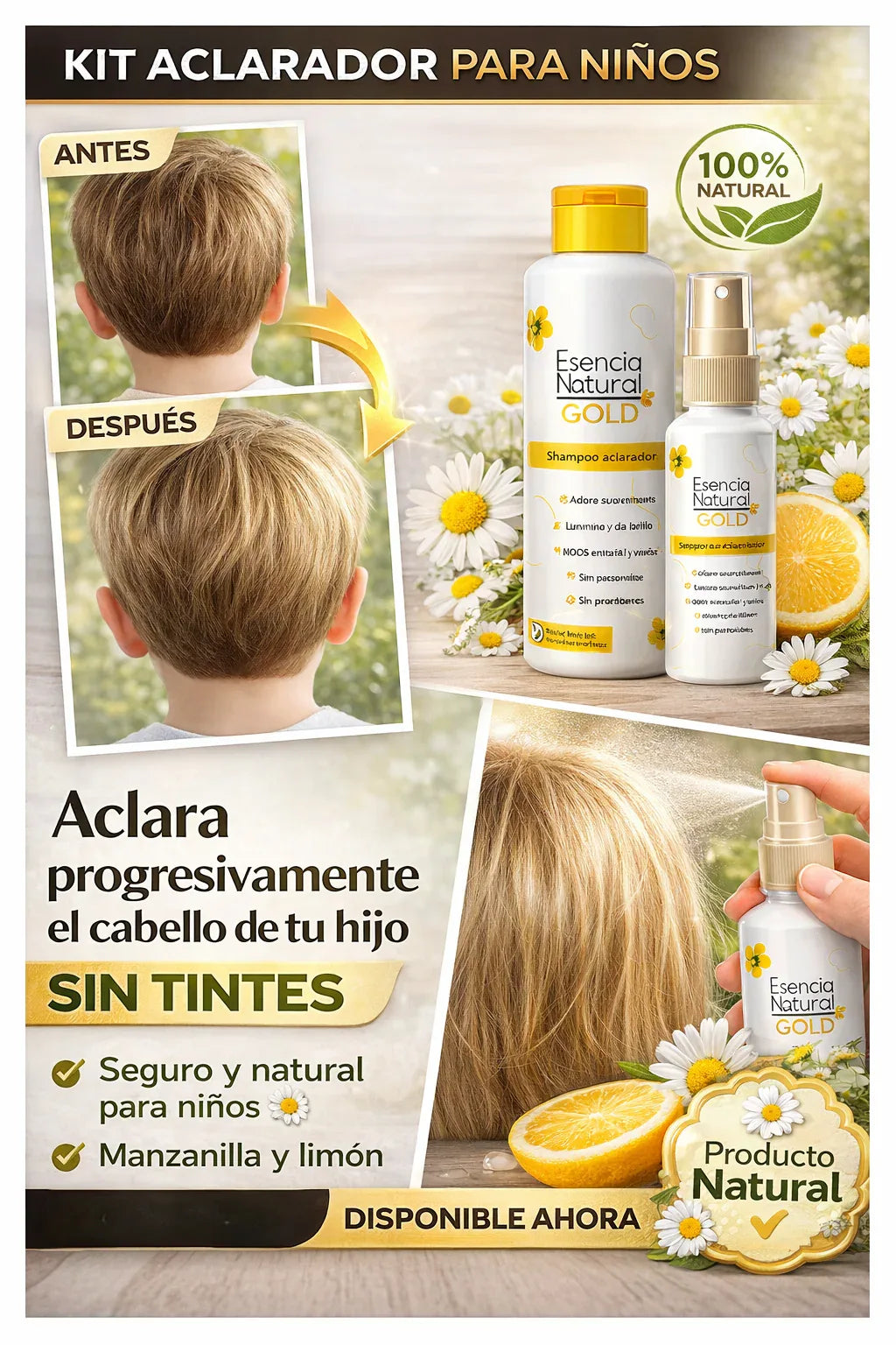 KIT GOLD ESENCIA MAGICA ACLARADORA PARA NIÑOS