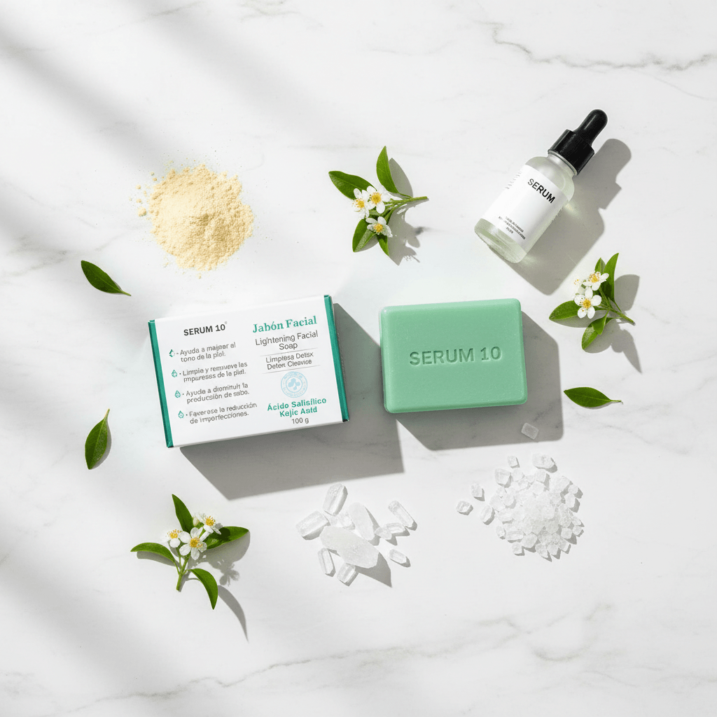 JABON FACIAL DETOX ACLARANTE. ACIDOS KOJICO Y SALICILICO. SERUM 10