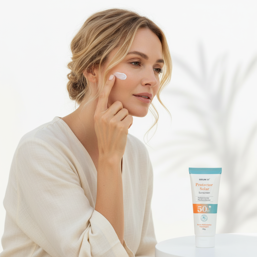 Lifestyle mujer con Protector Solar Sérum 10 SPF 50+